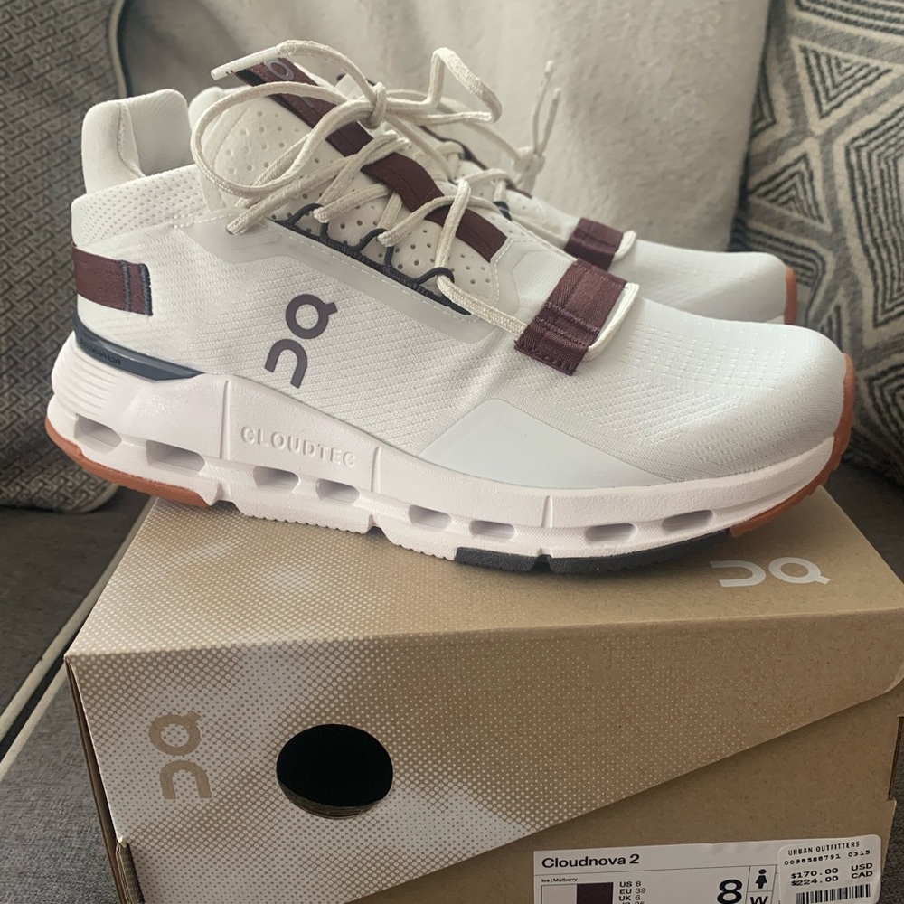 On Running Cloudnova 2 White and Burgundy Women’s Shoes
